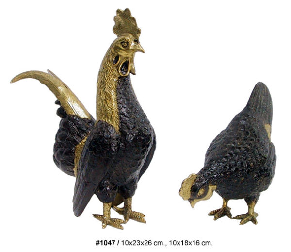 Bronze Rooster & Chicken Statues