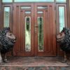 Growling Lions on Ball Bronze Statues