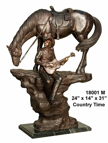 Bronze Cowboy Playing Guitar Statue - AF 18001M