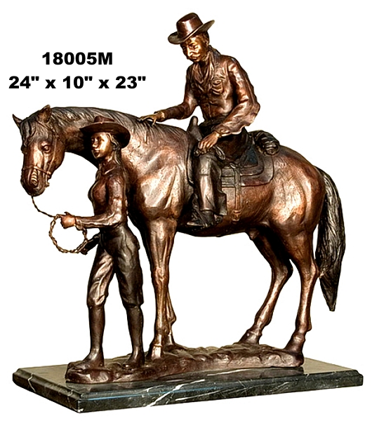 Bronze Lady Leading Horse Statue