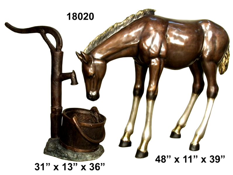 Bronze Horse Drinking Statue - AF 18020