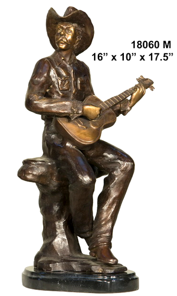 Bronze Cowboy Playing Guitar Statue - AF 18060M