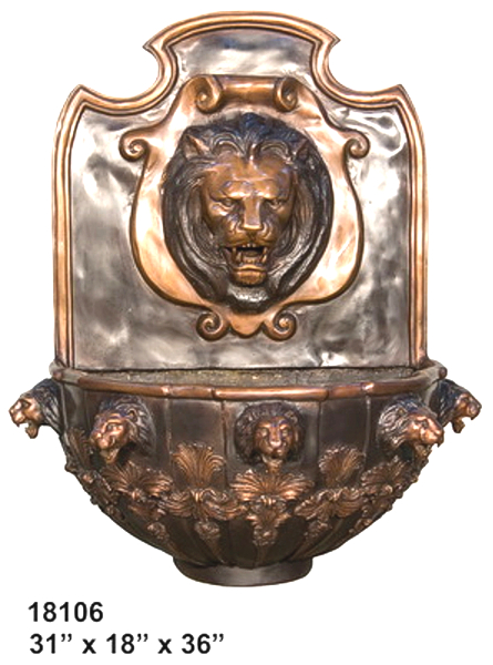 Bronze Lion Wall Fountain - AF 18106
