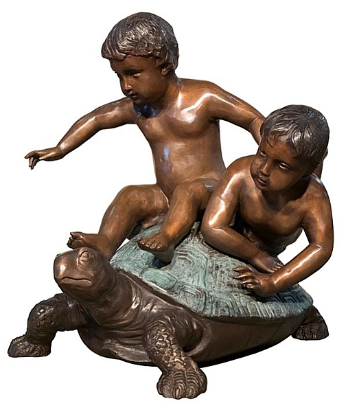 Bronze Boys Turtle Fountain or Statue - AF 28276