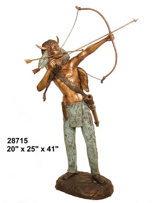 Bronze Indian Warrior Bow & Arrow Statue - AF 28715