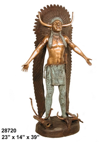 Bronze Indian Chief Mascot Statue - AF 28720