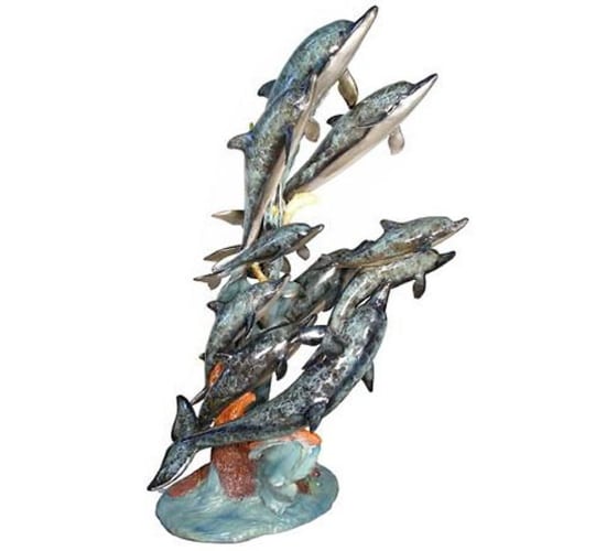 Bronze Jumping Dolphin Fountain Statue - AF 28924