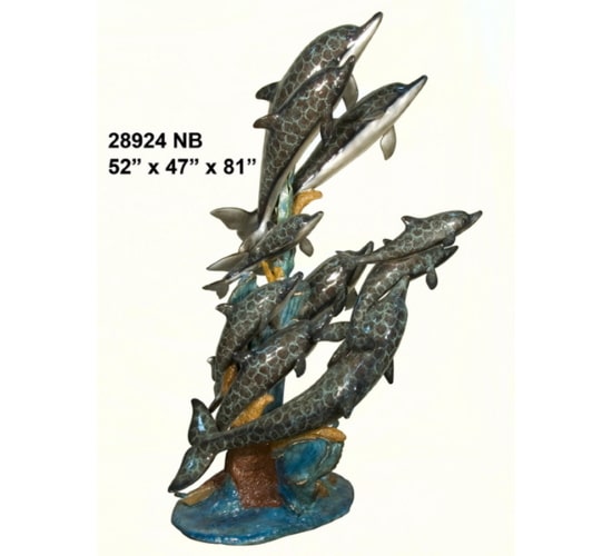 Bronze Jumping Dolphin Fountain Statue - AF 28924NB