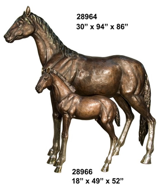 Bronze Rearing Stallion, Mare & Foal Statues