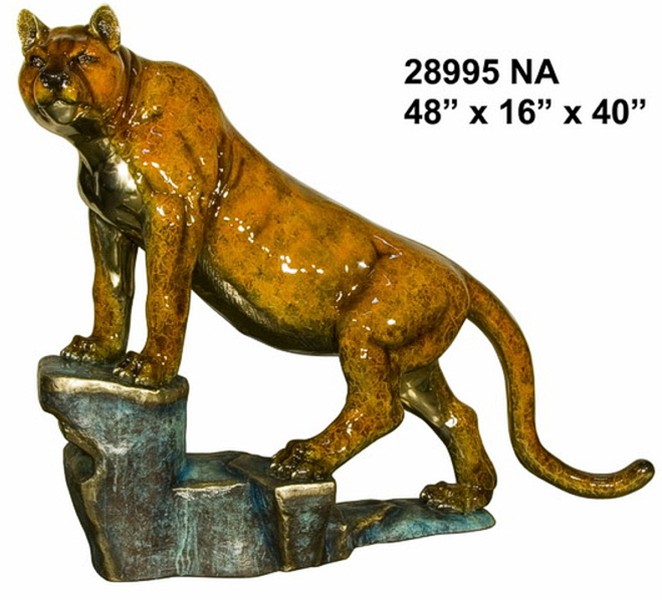 Bronze Puma on Rock Statue