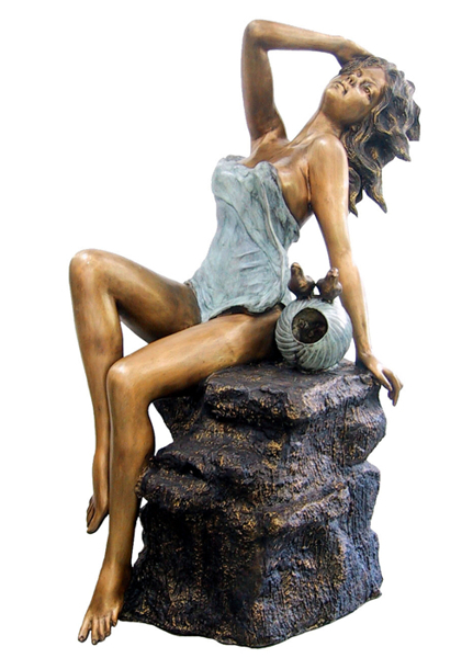 Bronze Lady on Rock Fountain
