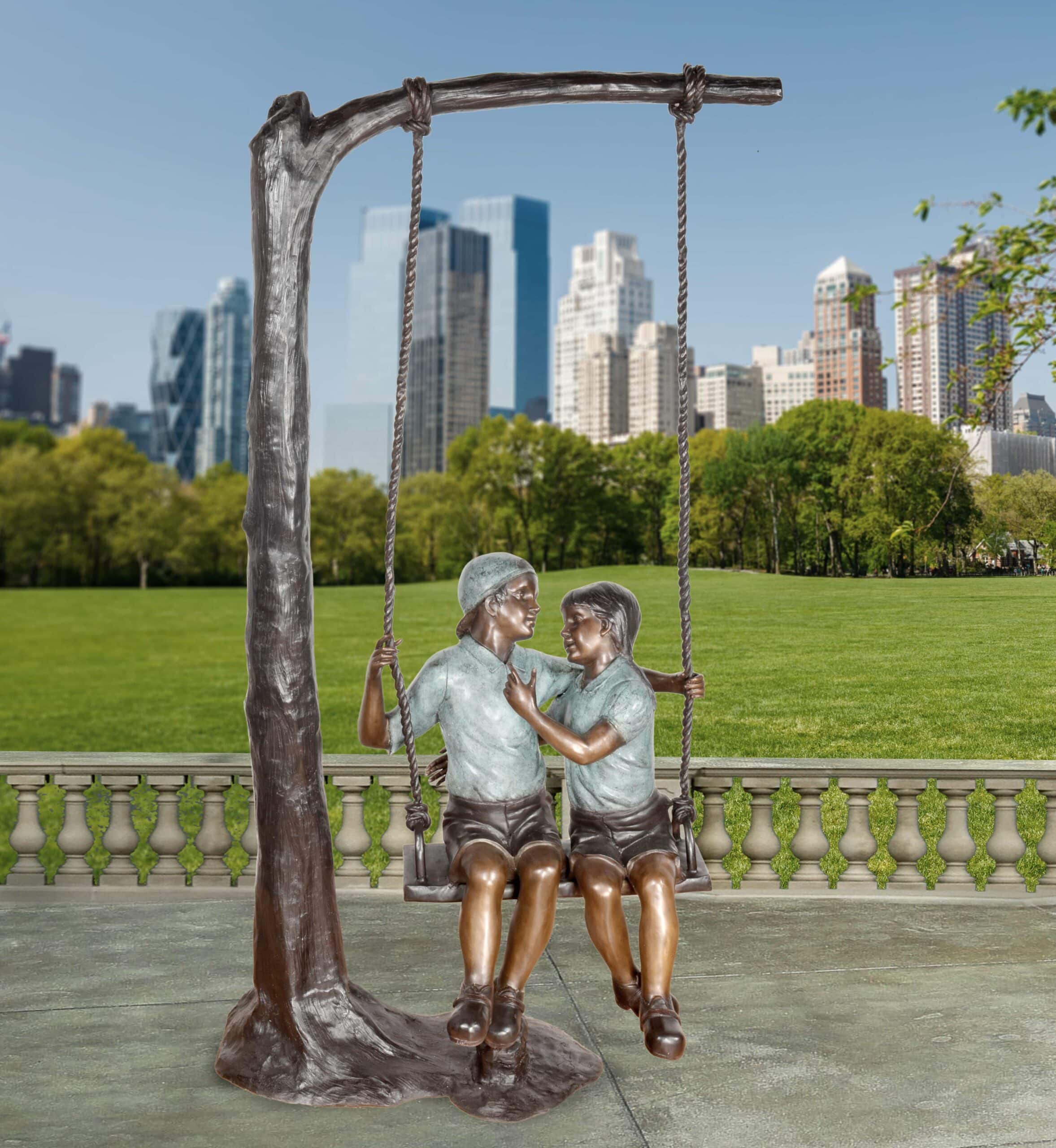 Bronze Boy & Girl Swing Statue - AF 29530