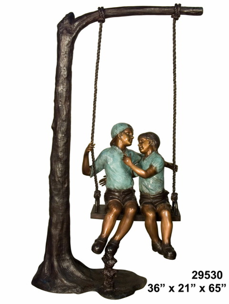 Bronze Boy Girl Swing Statues - AF 29530