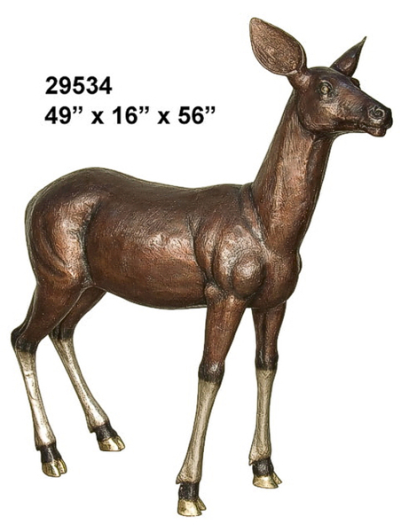 Bronze Doe Deer Statue - AF 29534