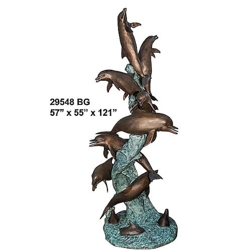 Bronze Jumping Dolphin Fountain Statue - AF 29548 BG