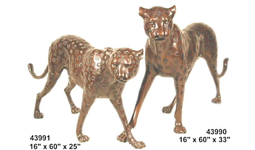 Bronze Cheetah Statues - AF 43990-91