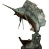 Bronze Sailfish Chasing Bait Fish Statue