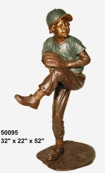 Bronze Boy Baseball Pitcher Statue - AF 50095
