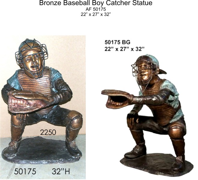 Bronze Boy Baseball Catcher Statue - AF 50175