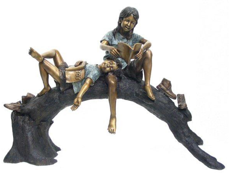 Bronze kids on a log statue Can be made as a fountain - AF 50190