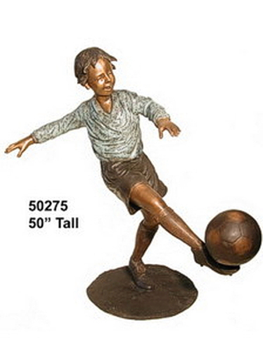 Soccer Boy Kicking Winning Goal Bronze Statue