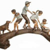 Bronze Children & Dog on a Log Statue or as fountain