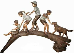 Bronze Kids Tree Log Statue