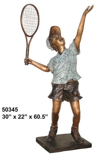 Bronze Boy Tennis Player Serving Ace Statue - AF 50345
