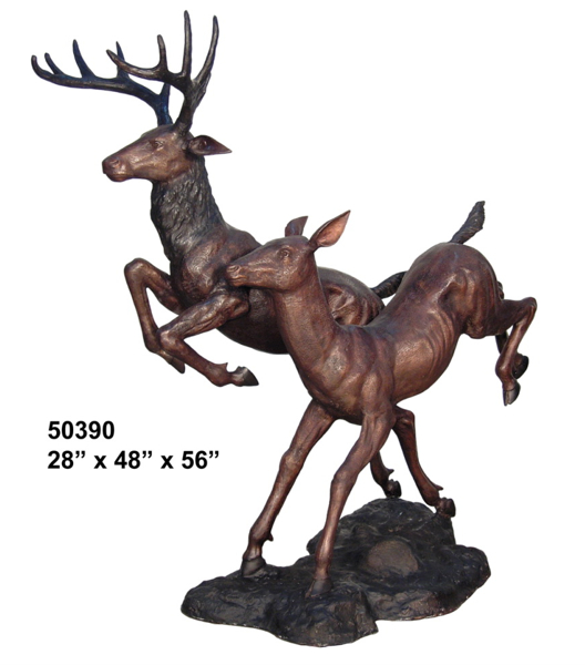 Bronze Jumping Buck & Doe Statue - AF 50390