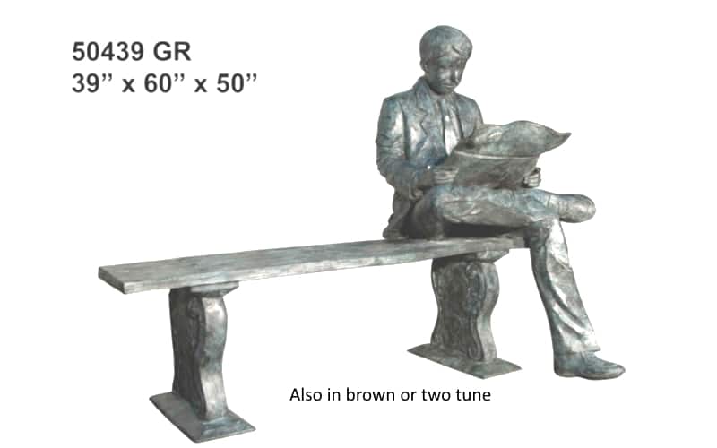 Bronze Man Reading on Bench Statue - AF 50439GR