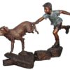 Bronze Boy & Dog Running Statue