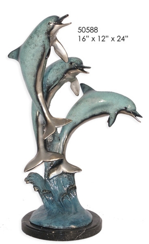 Bronze Jumping Dolphin Fountain Statue - AF 50588