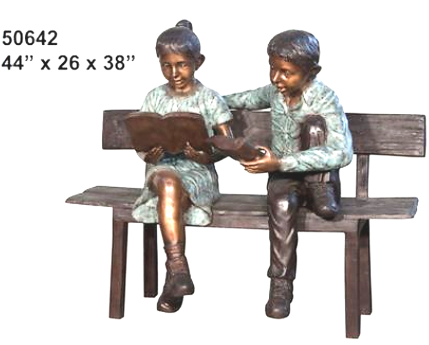 Bronze Children Bench Reading - AF 50642