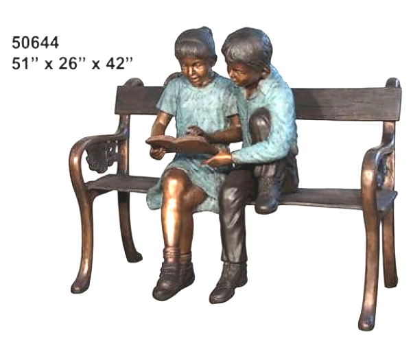 Bronze Children Bench Reading - AF 50644