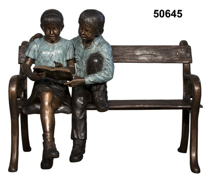Bronze Children Bench Reading - AF 50645