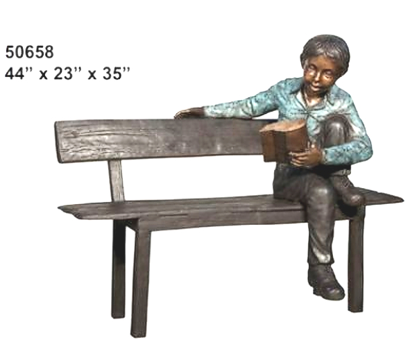 Bronze Child on Bench Reading - AF 50658
