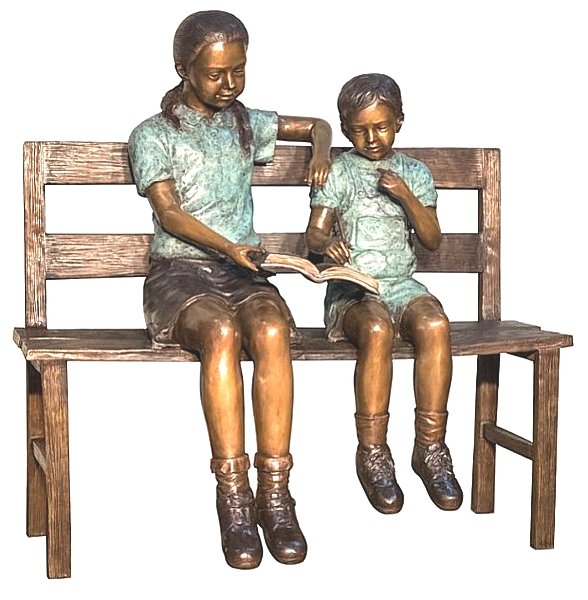 Bronze Children Bench Reading - AF 52079