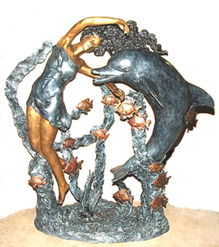 Bronze Jumping Dolphin Fountain Statue - AF 52355
