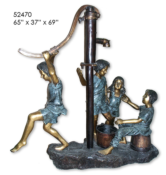 Bronze Kids Pumping Statue Fountain - AF 52470