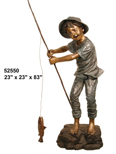 Bronze Boy Fishing Statue - AF 52550