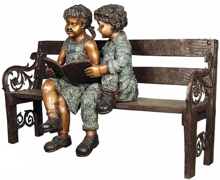 Bronze Children Bench Reading - AF 52724-NP
