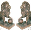 Bronze Growling Lions on Ball Statues
