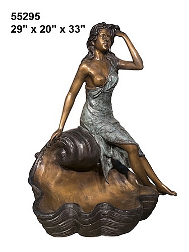 Bronze Lady sitting on shell Fountain - AF 55295