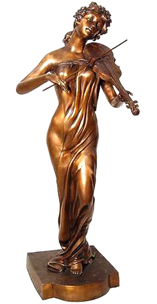 Bronze Lady Violin Statue - AF 55754