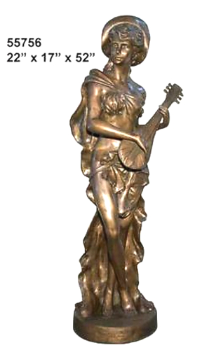 Bronze Girl Playing mandolin Statue - AF 55756