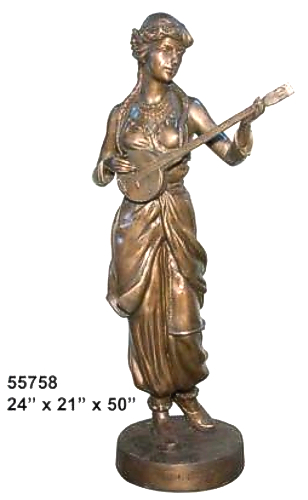 Bronze Lady Playing Mandolin Statue - AF 55758