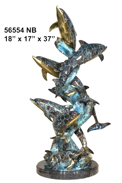 Bronze Jumping Dolphin Fountain Statue - AF 56554NB