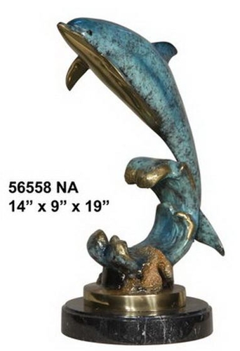 Bronze Jumping Dolphin Fountain Statue - AF 56558