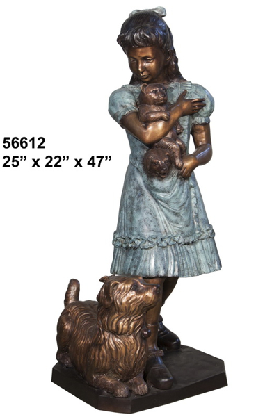 Bronze Girl, Dog Teddy Bear Statue - AF 56612