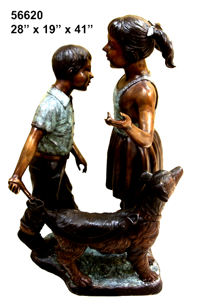 Bronze Girl, Boy & Dog Statue - AF 56620